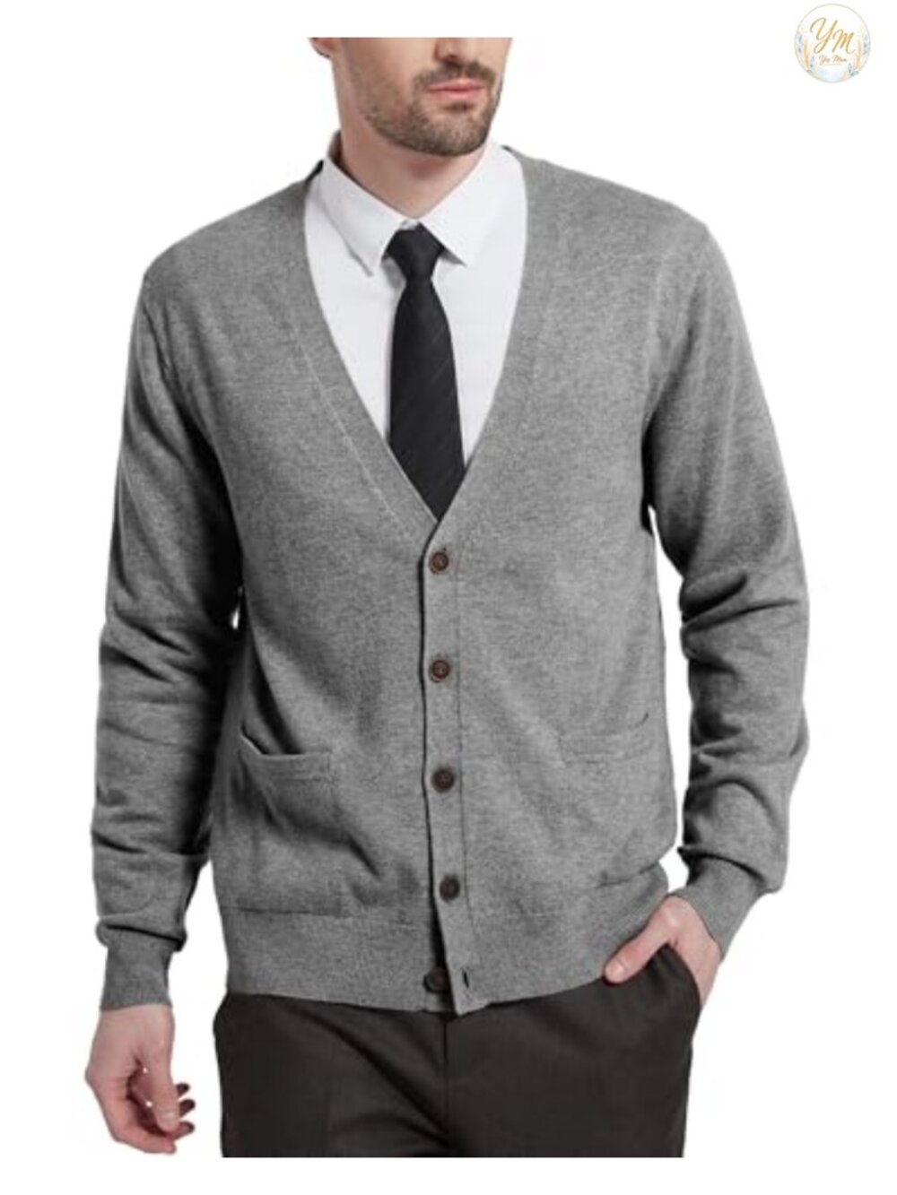 Men's Wool Blend V-Neck Button Down Cardigan with Pockets